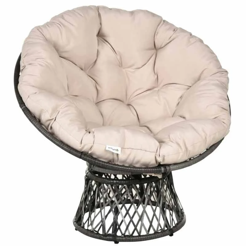 Outsunny 360° Swivel Rattan Chair - Beige And Grey - 867-021V70 - Image 2