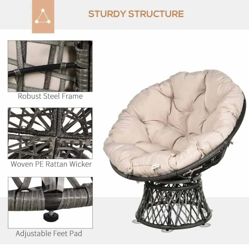Outsunny 360° Swivel Rattan Chair - Beige And Grey - 867-021V70 - Image 7