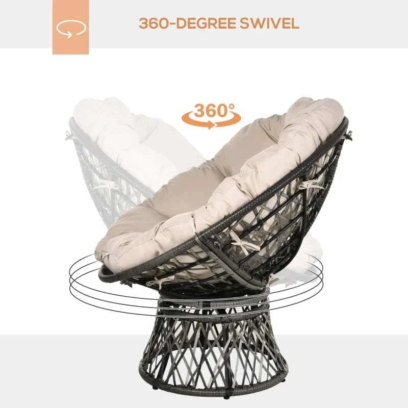 Outsunny 360° Swivel Rattan Chair - Beige And Grey - 867-021V70 - Image 8