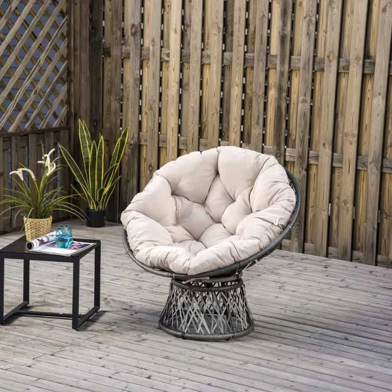 Outsunny 360° Swivel Rattan Chair - Beige And Grey - 867-021V70