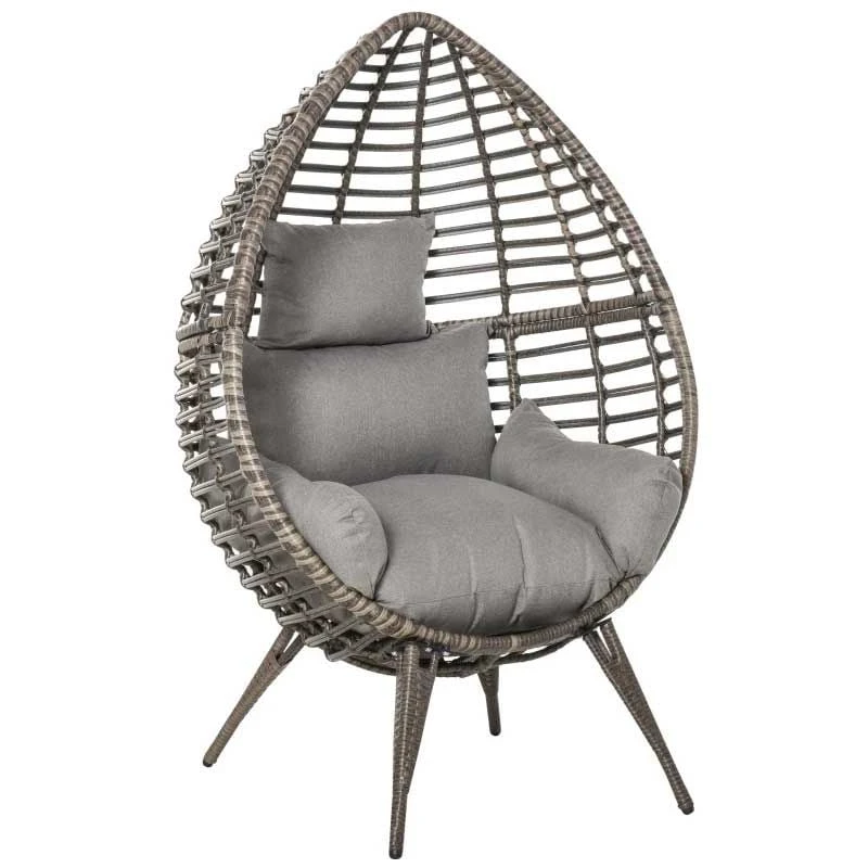 Outsunny Teardrop PE Rattan Egg Chair - Grey - 867-047V70GY - Image 2
