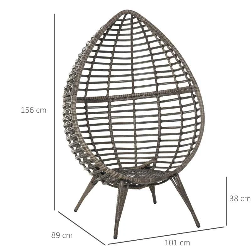 Outsunny Teardrop PE Rattan Egg Chair - Grey - 867-047V70GY - Image 3