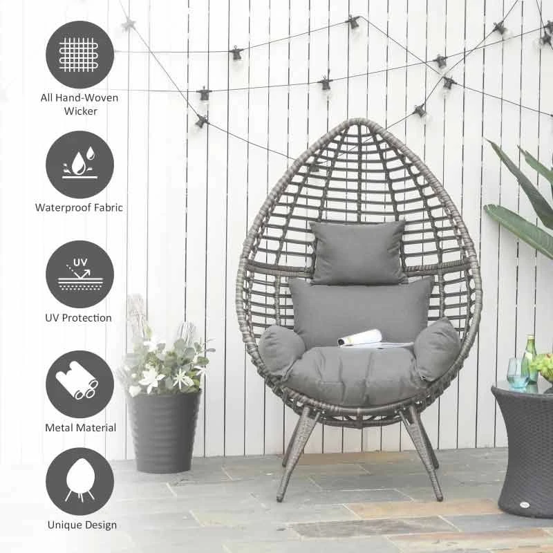 Outsunny Teardrop PE Rattan Egg Chair - Grey - 867-047V70GY - Image 4