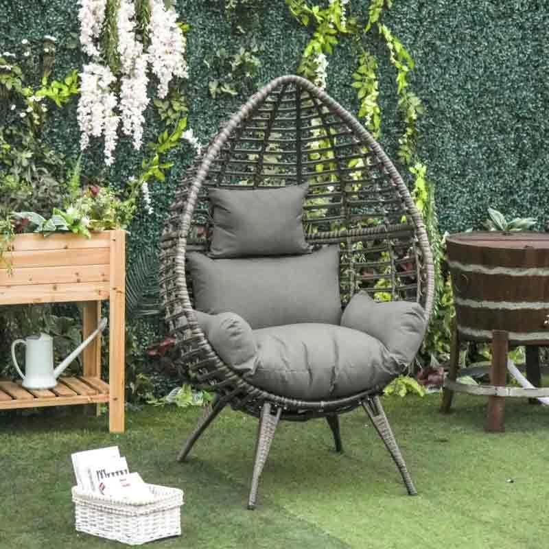 Outsunny Teardrop PE Rattan Egg Chair - Grey - 867-047V70GY - Image 6