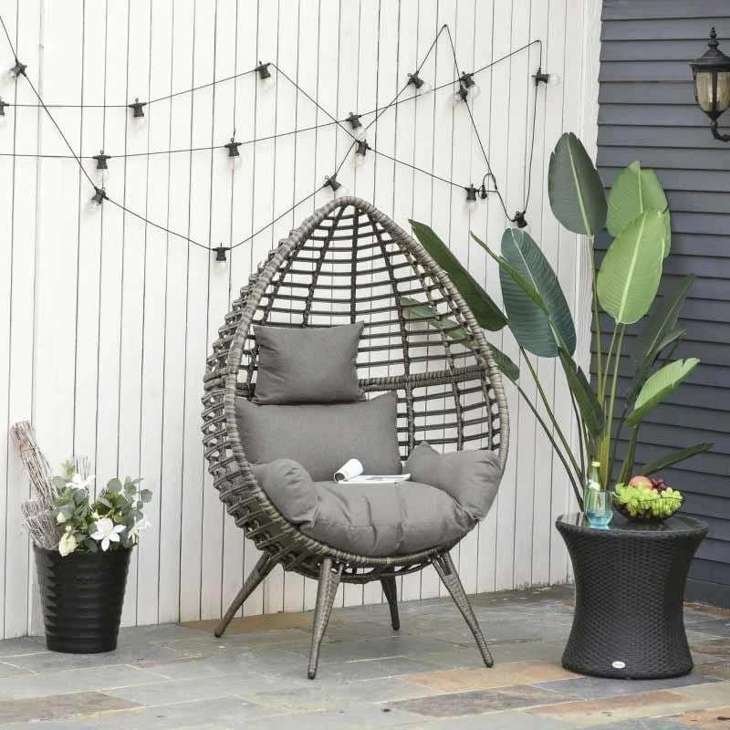 Outsunny Teardrop PE Rattan Egg Chair - Grey - 867-047V70GY