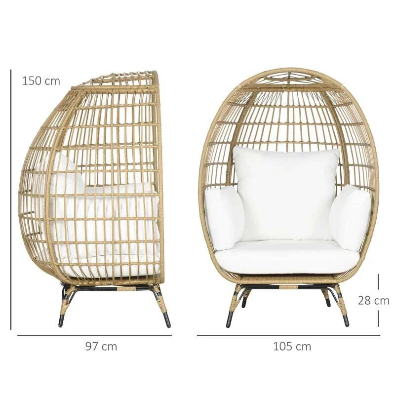 Outsunny PE Round Rattan Egg Chair With Cushions - Khaki - 867-124V00KK - Image 8