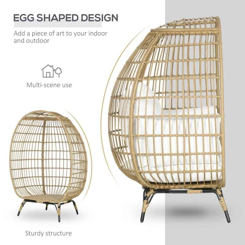 Outsunny PE Round Rattan Egg Chair With Cushions - Khaki - 867-124V00KK - Image 10