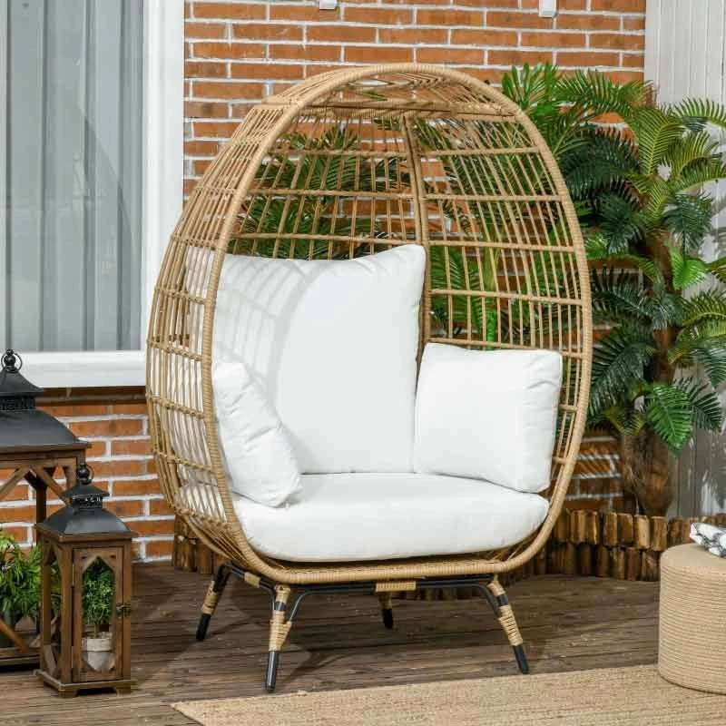 Outsunny PE Round Rattan Egg Chair With Cushions - Khaki - 867-124V00KK
