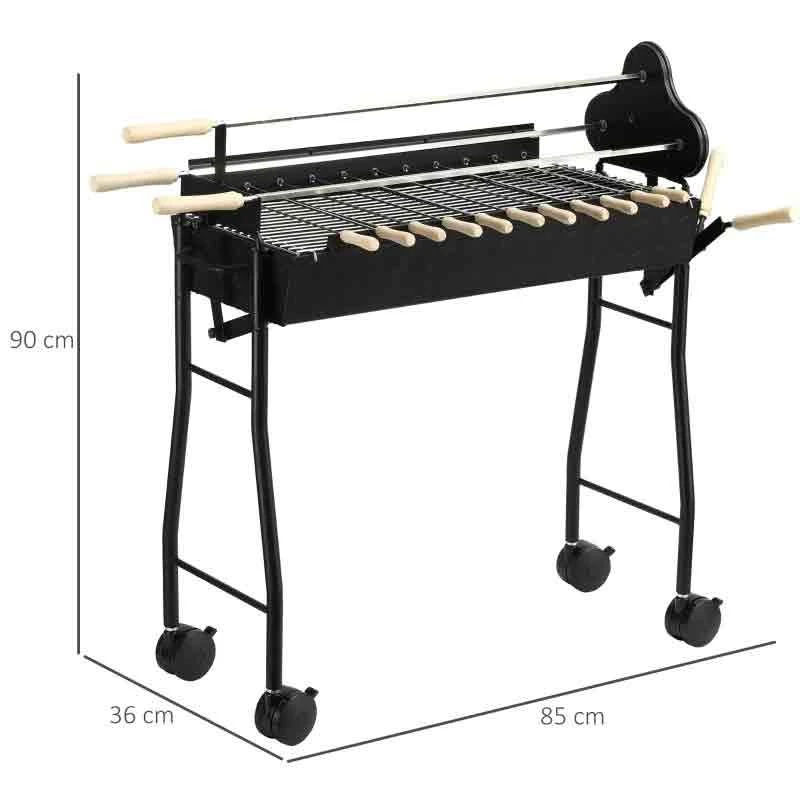 Outsunny Charcoal BBQ Grill With Four Wheels - Black - 01-0567 - Image 4