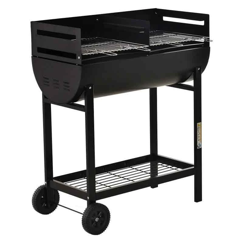 Outsunny Steel 2-Grill Charcoal BBQ With Two Wheels - Black - 846-049 - Image 2