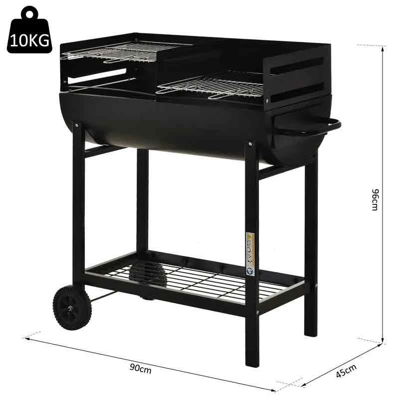 Outsunny Steel 2-Grill Charcoal BBQ With Two Wheels - Black - 846-049 - Image 5