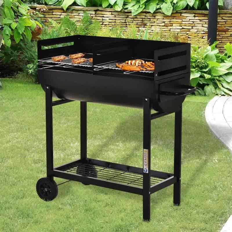 Outsunny Steel 2-Grill Charcoal BBQ With Two Wheels - Black - 846-049