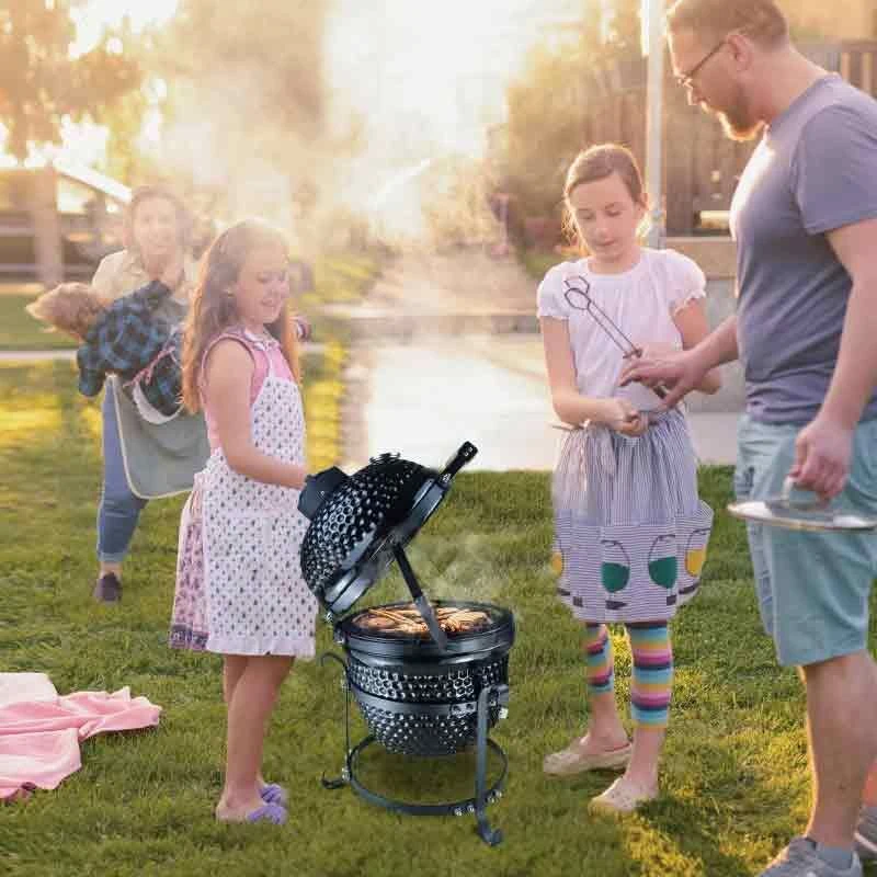 Outsunny Cast Iron Ceramic Kamado Charcoal BBQ Oven - Black - 846-050BK