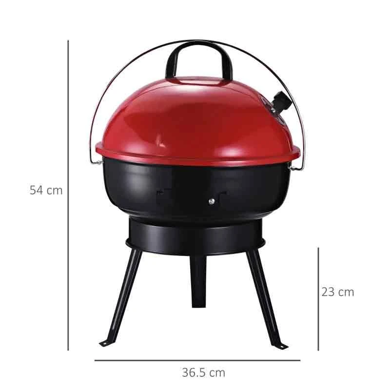 Outsunny Portable Tripod Charcoal BBQ Grill - Black/Red - 846-062RD - Image 4
