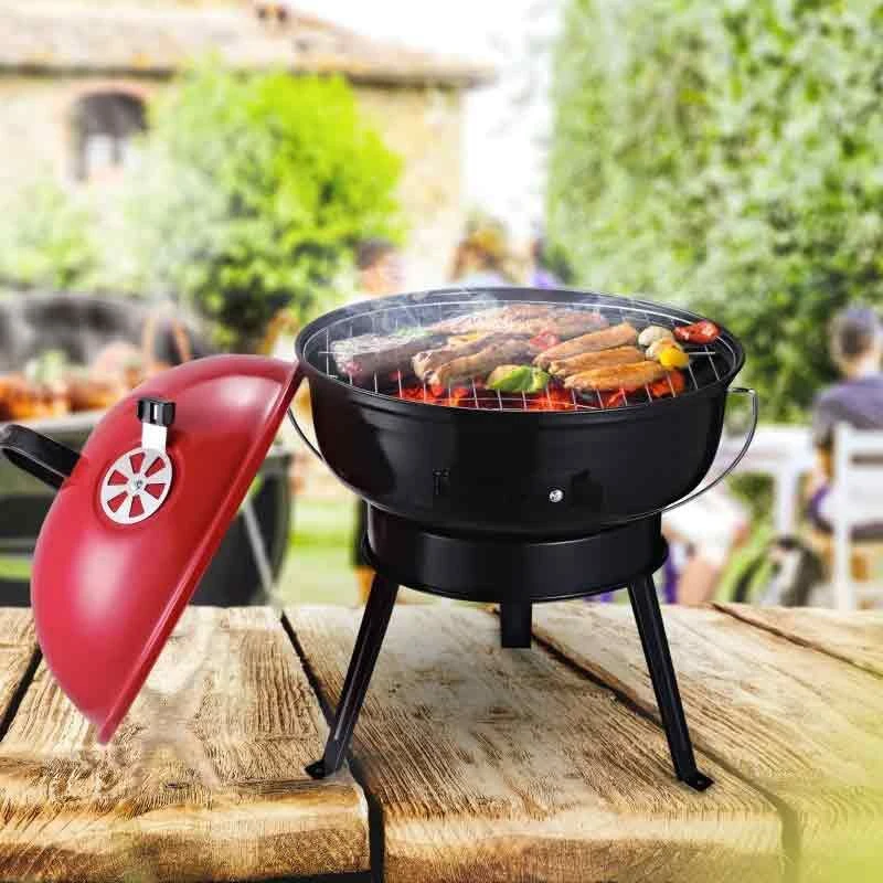 Outsunny Portable Tripod Charcoal BBQ Grill - Black/Red - 846-062RD