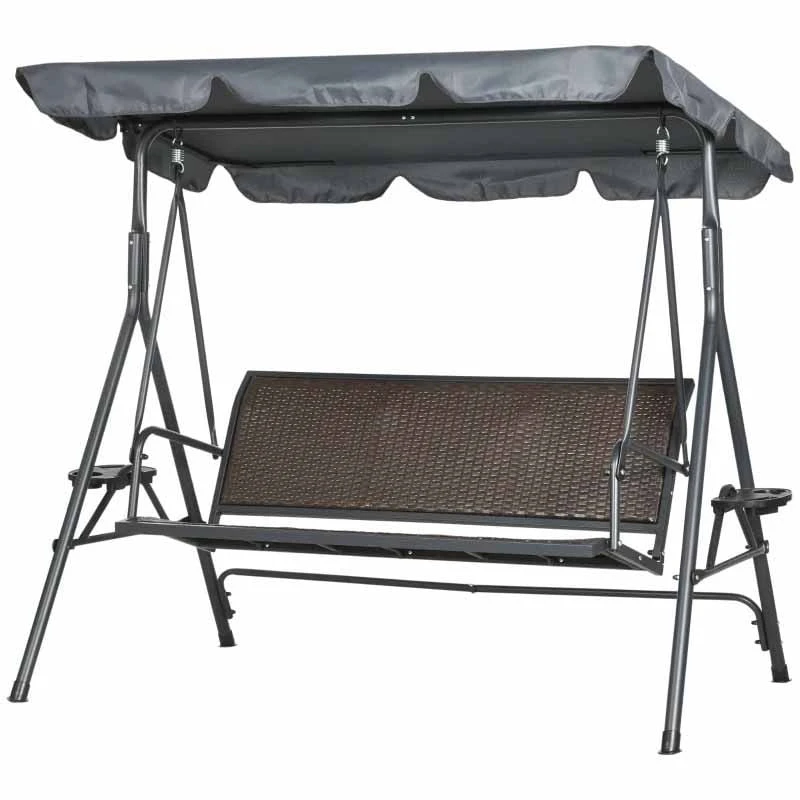 Outsunny 3 Seater Rattan Swing Chair With Canopy - Brown / Grey - 84A-277V00CG - Image 8