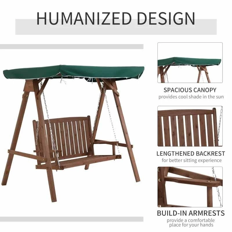 Outsunny Fir Wood Garden Swing Chair - Green - 84A-136GN - Image 6