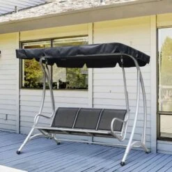 Outsunny 3 Seater Porch Swing Chair With Canopy - Black - 84A-053BK
