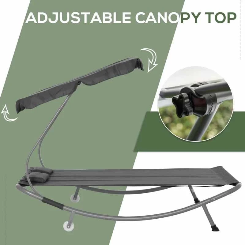 Outsunny Double Hammock Sun Lounger With Canopy - Grey - 84B-174GY - Image 4