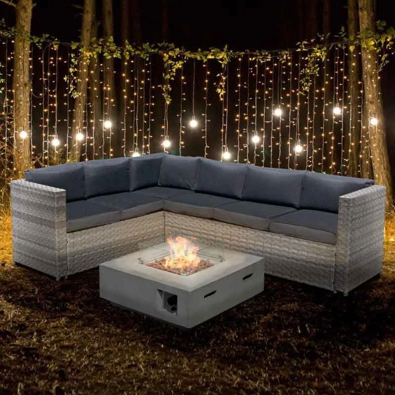 Oseasons® Acorn Rattan 6 Seat Corner Sofa Set With GRC Firepit - Dove Grey - 106896