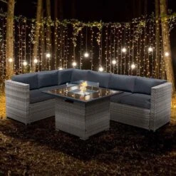 OseasonsĀ® Acorn Rattan 6 Seat Corner Firepit Sofa Set - Dove Grey - 106897