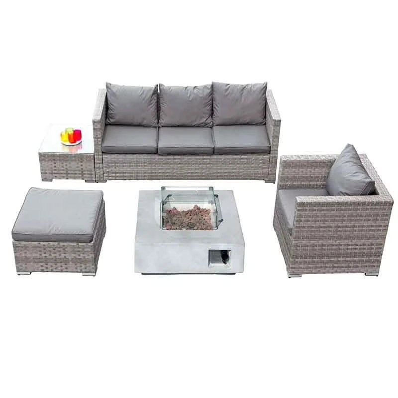 Oseasons® Acorn Rattan 5 Seat Lounge Sofa Set With GRC Firepit - Dove Grey - 106898 - Image 2