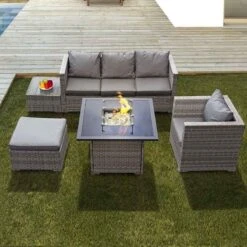 Oseasons® Acorn Rattan 5 Seat Firepit Lounge Set - Dove Grey - 106899