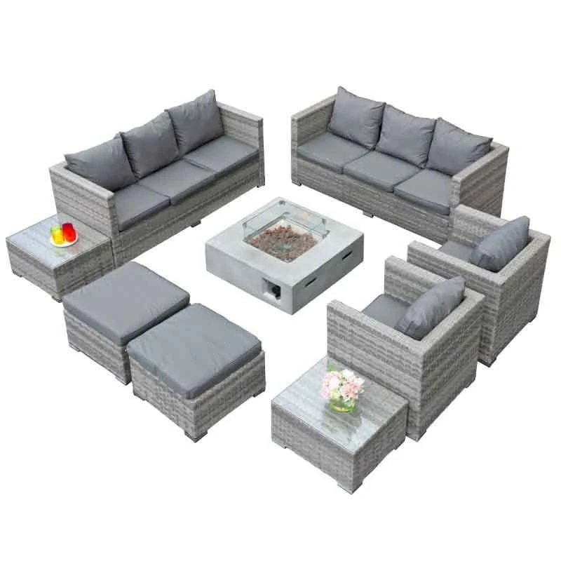 Oseasons® Acorn Deluxe Rattan 10 Seat Modular Sofa Set With GRC Firepit - Dove Grey - 106900