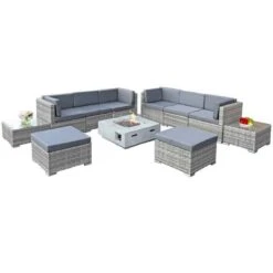 Oseasons® Trinidad Deluxe Rattan 8 Seat Firepit Modular Sofa Set - Dove Grey - 106902