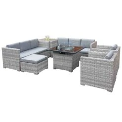 Oseasons® Malta XS Rattan 9 Seat U-Shape Sofa Set With Firepit - Dove Grey - 106905