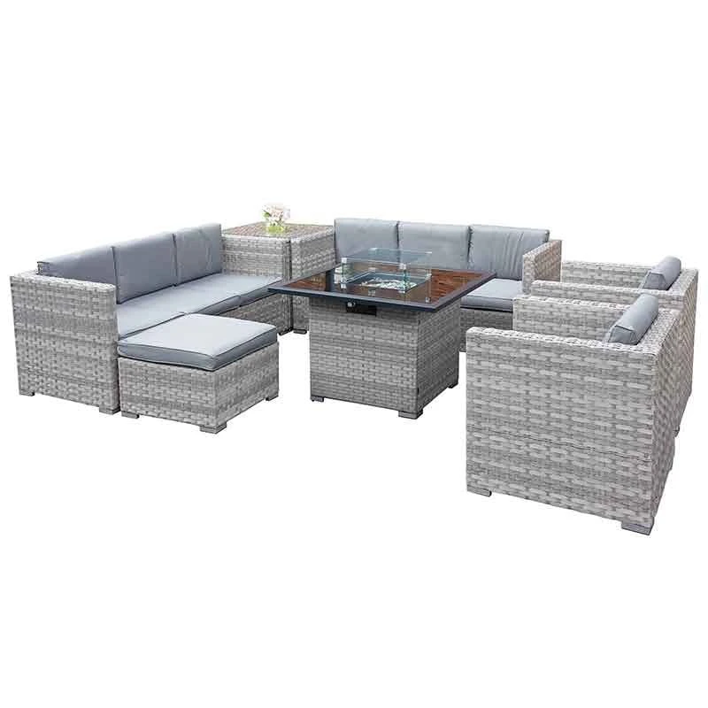 OseasonsĀ® Malta XS Rattan 9 Seat U-Shape Sofa Set With Firepit - Dove Grey - 106905