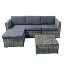 Oseasons® Trinidad KD Rattan 4 Seat Modular Chaise Lounge Set - Grey - 106979