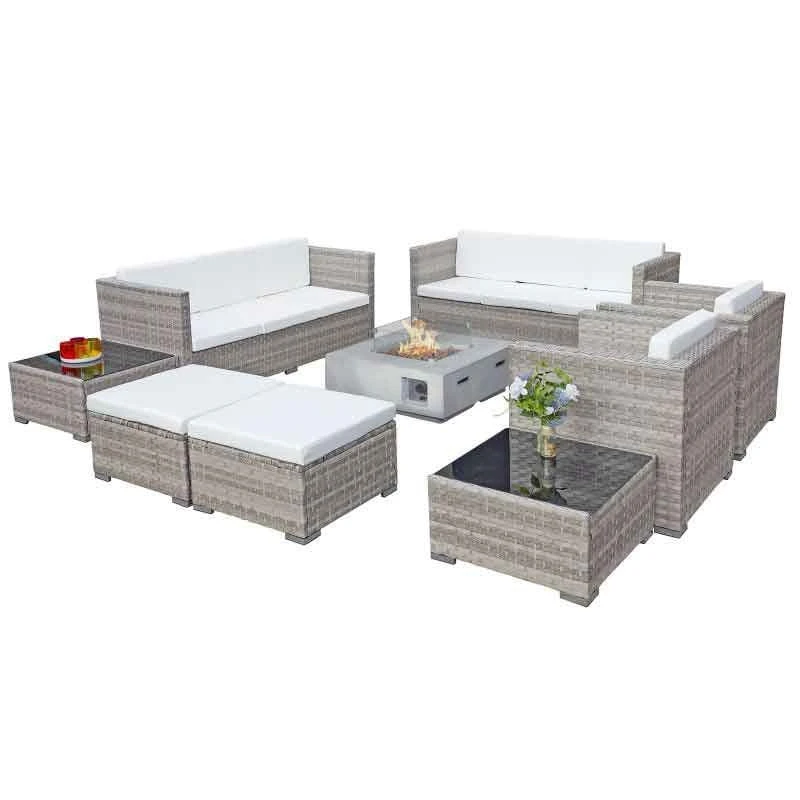 OseasonsĀ® Acorn Deluxe Rattan 10 Seat Firepit Modular Sofa Set - Dove Grey/White - 107060