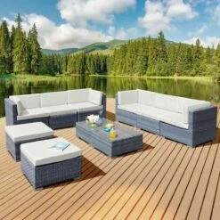 Oseasons® Trinidad Deluxe Rattan 8 Seat Modular Sofa Set - Ocean Grey - 107067
