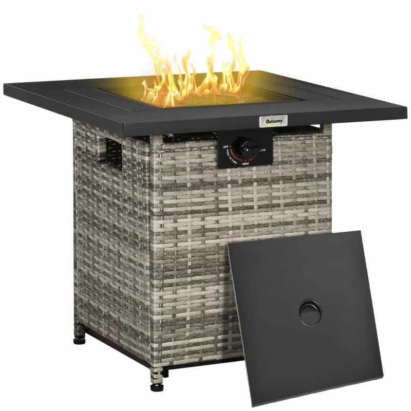 Outsunny Outdoor PE Rattan Gas Fire Pit Table - Grey/Black - 867-147V70GG - Image 10