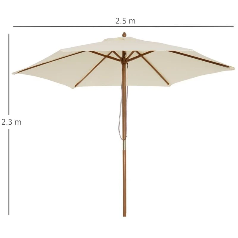 Outsunny 2.5 M Wooden Umbrella Parasol - Cream - 01-0212 - Image 9
