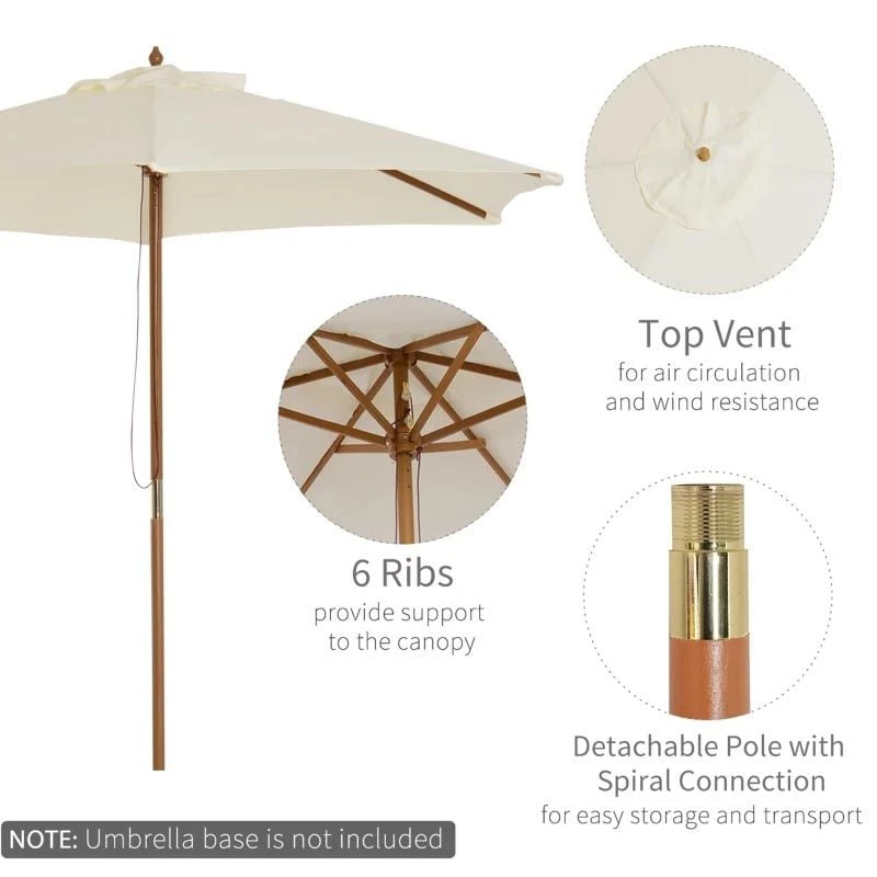 Outsunny 2.5 M Wooden Umbrella Parasol - Cream - 01-0212 - Image 8
