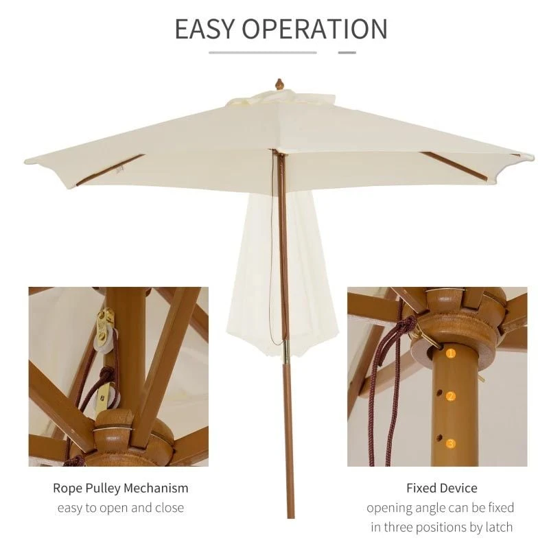 Outsunny 2.5 M Wooden Umbrella Parasol - Cream - 01-0212 - Image 7