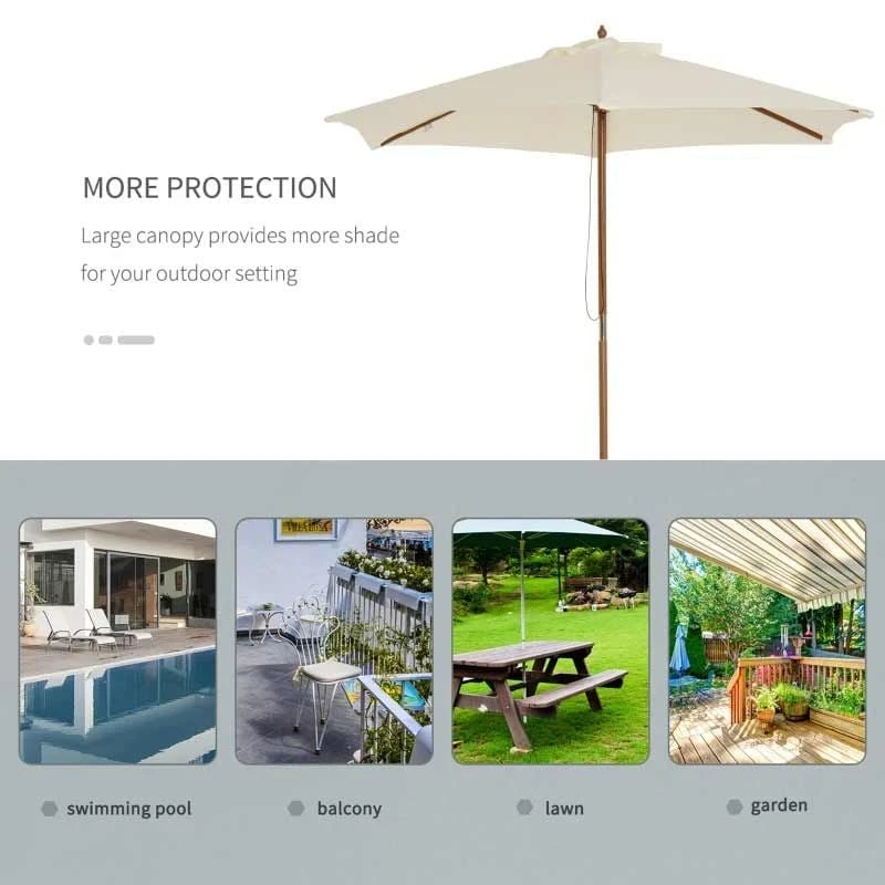 Outsunny 2.5 M Wooden Umbrella Parasol - Cream - 01-0212 - Image 6