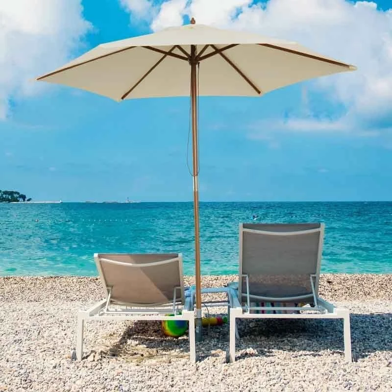 Outsunny 2.5 M Wooden Umbrella Parasol - Cream - 01-0212