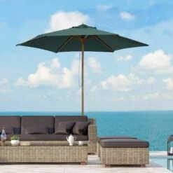 Outsunny 2.5m Wooden Garden Patio Parasol Umbrella - Dark Green - 01-0213