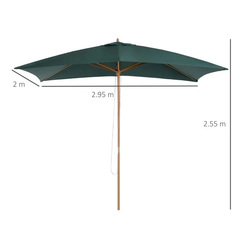 Outsunny 295L X 200W X 255Hcm Wooden Umbrella Parasol - Dark Green - 01-0216 - Image 2