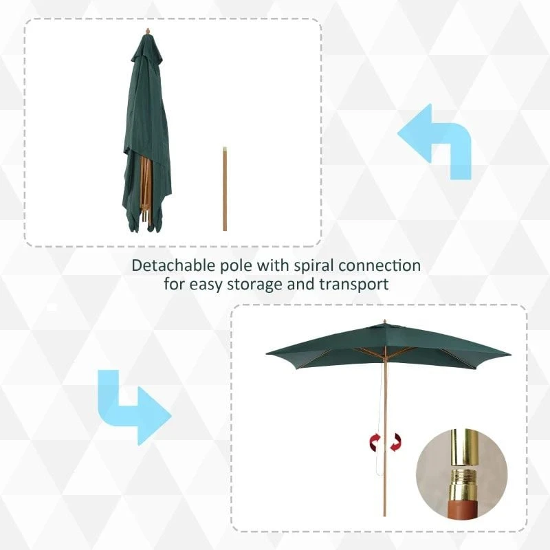 Outsunny 295L X 200W X 255Hcm Wooden Umbrella Parasol - Dark Green - 01-0216 - Image 9