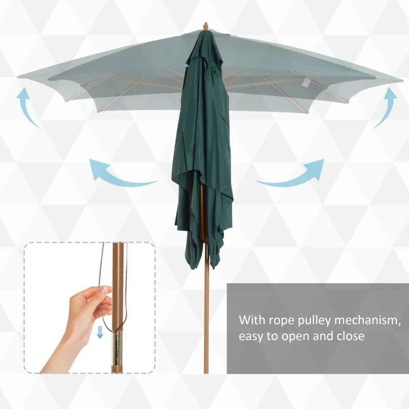 Outsunny 295L X 200W X 255Hcm Wooden Umbrella Parasol - Dark Green - 01-0216 - Image 8