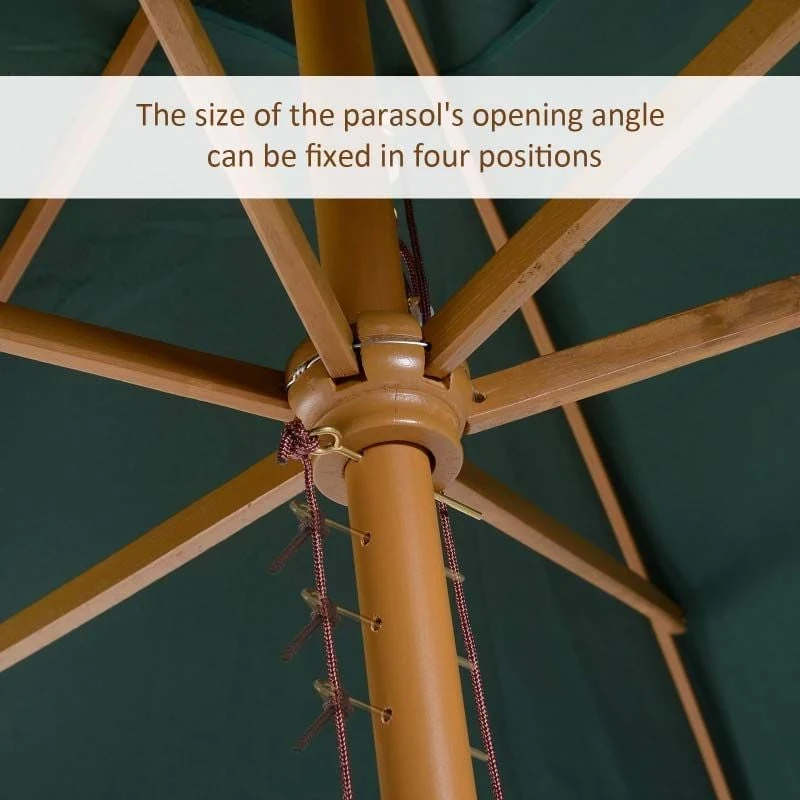 Outsunny 295L X 200W X 255Hcm Wooden Umbrella Parasol - Dark Green - 01-0216 - Image 7
