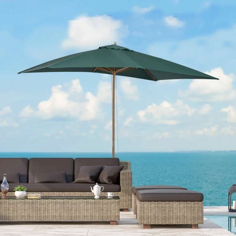 Outsunny 295L X 200W X 255Hcm Wooden Umbrella Parasol - Dark Green - 01-0216
