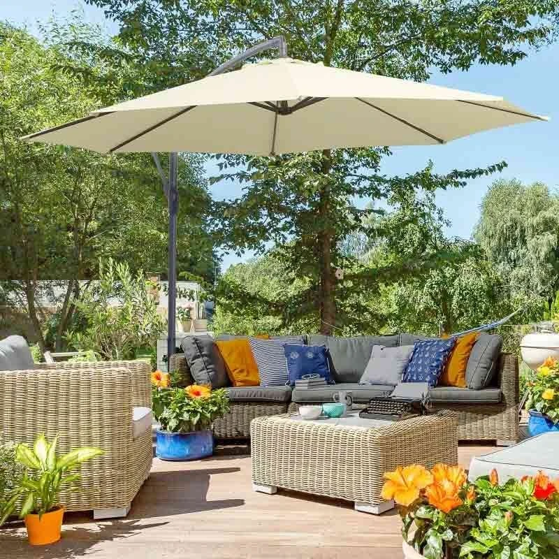 Outsunny 3m Banana Hanging Rattan Set Umbrella Cantilever Parasol - Cream White - 01-0218 - Image 10