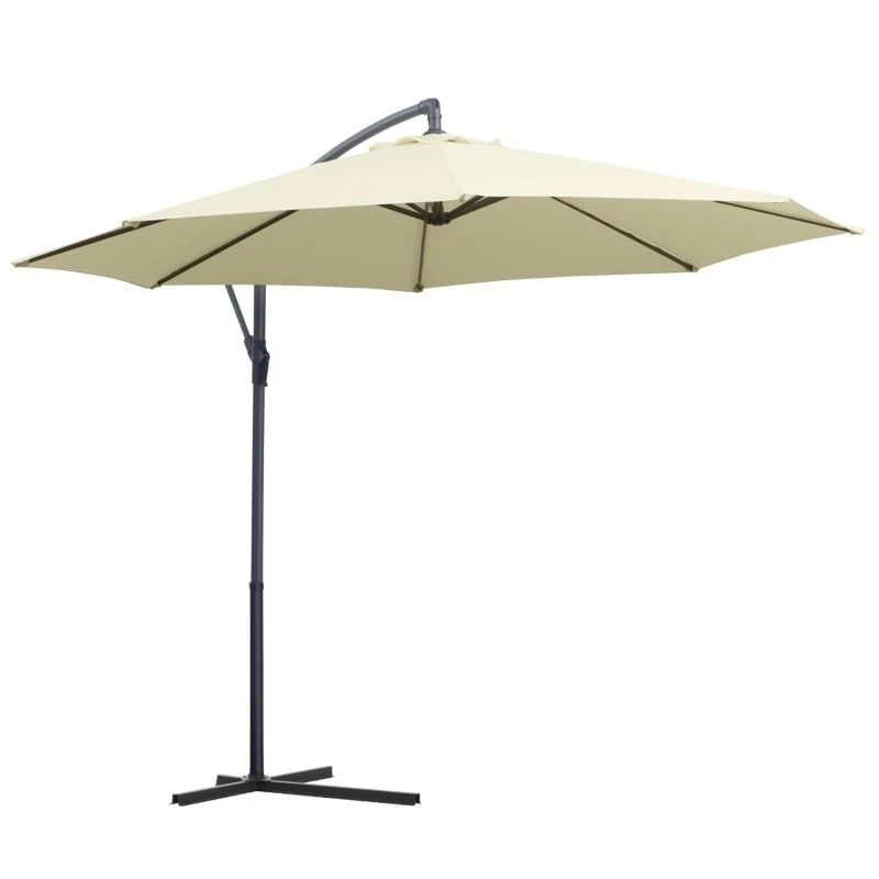 Outsunny 3m Banana Hanging Rattan Set Umbrella Cantilever Parasol - Cream White - 01-0218 - Image 2