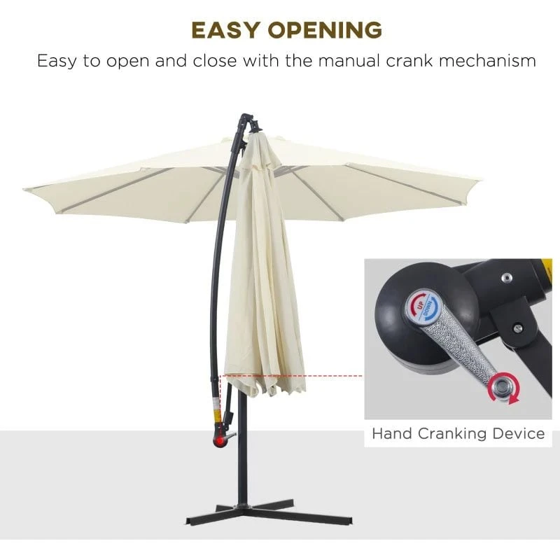 Outsunny 3m Banana Hanging Rattan Set Umbrella Cantilever Parasol - Cream White - 01-0218 - Image 9