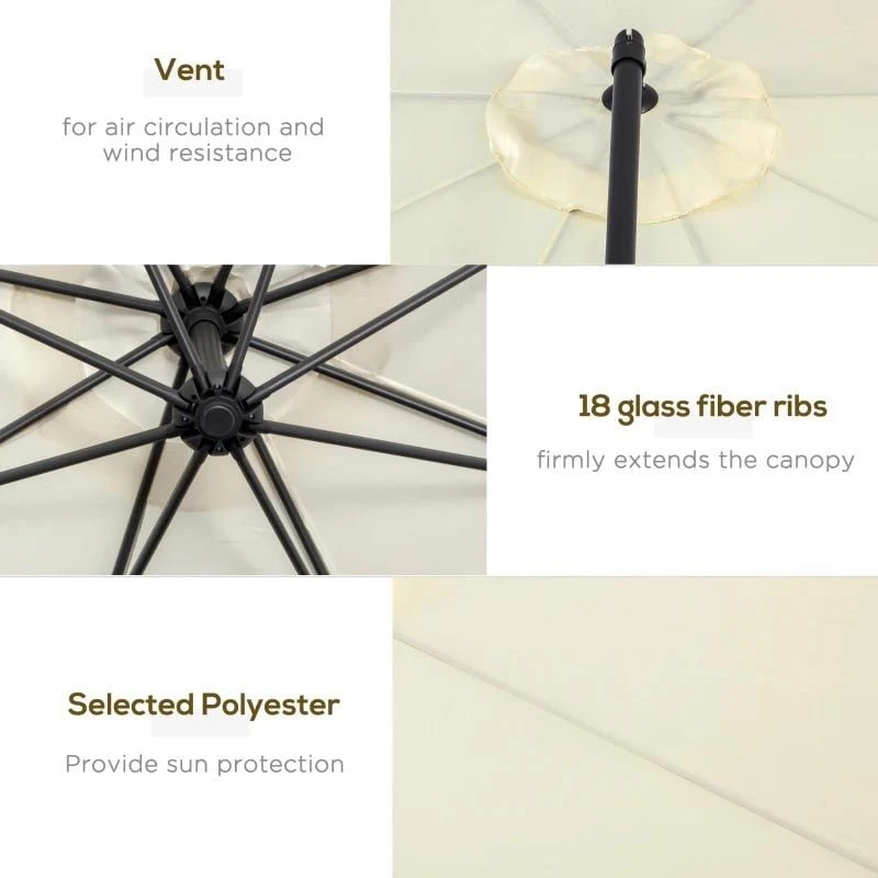 Outsunny 3m Banana Hanging Rattan Set Umbrella Cantilever Parasol - Cream White - 01-0218 - Image 8